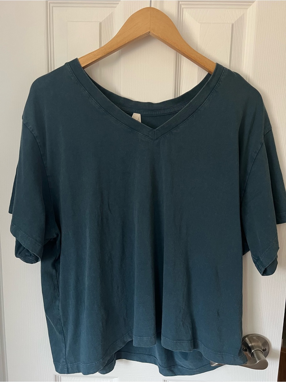 Women's Washed Teal Vintage Jersey V-Neck Tee XL